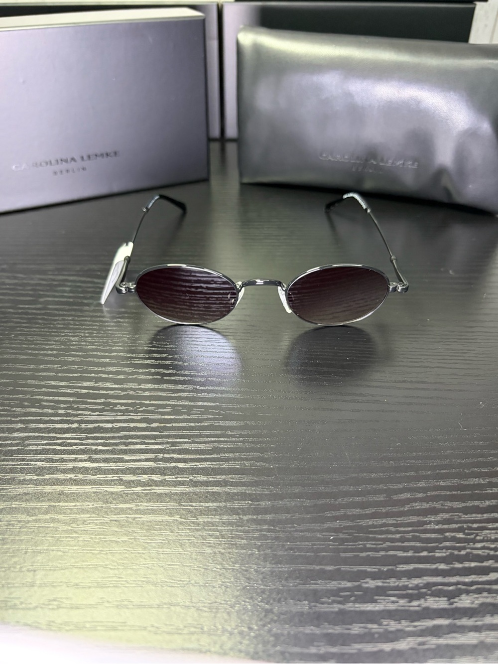 Carolina Lemke Oval Metal Frame Sunglasses - Black Lenses